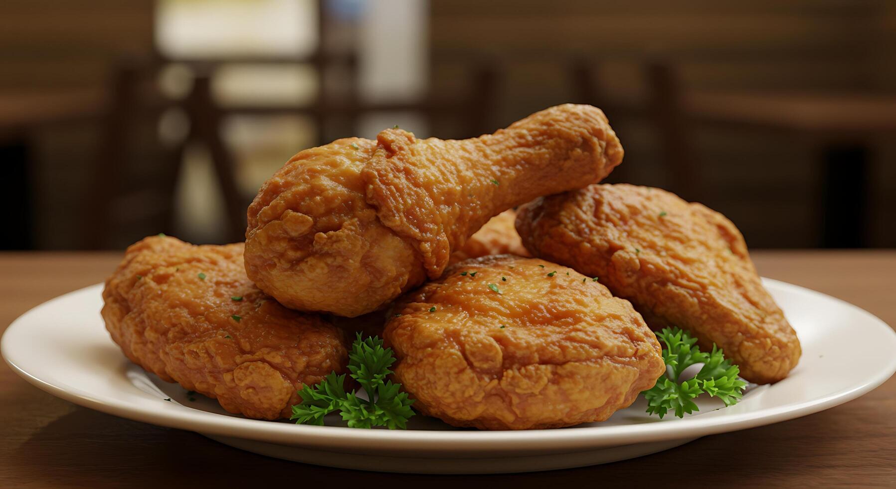 Golden Fried Chicken on Rustic Plate with Natural Light photo