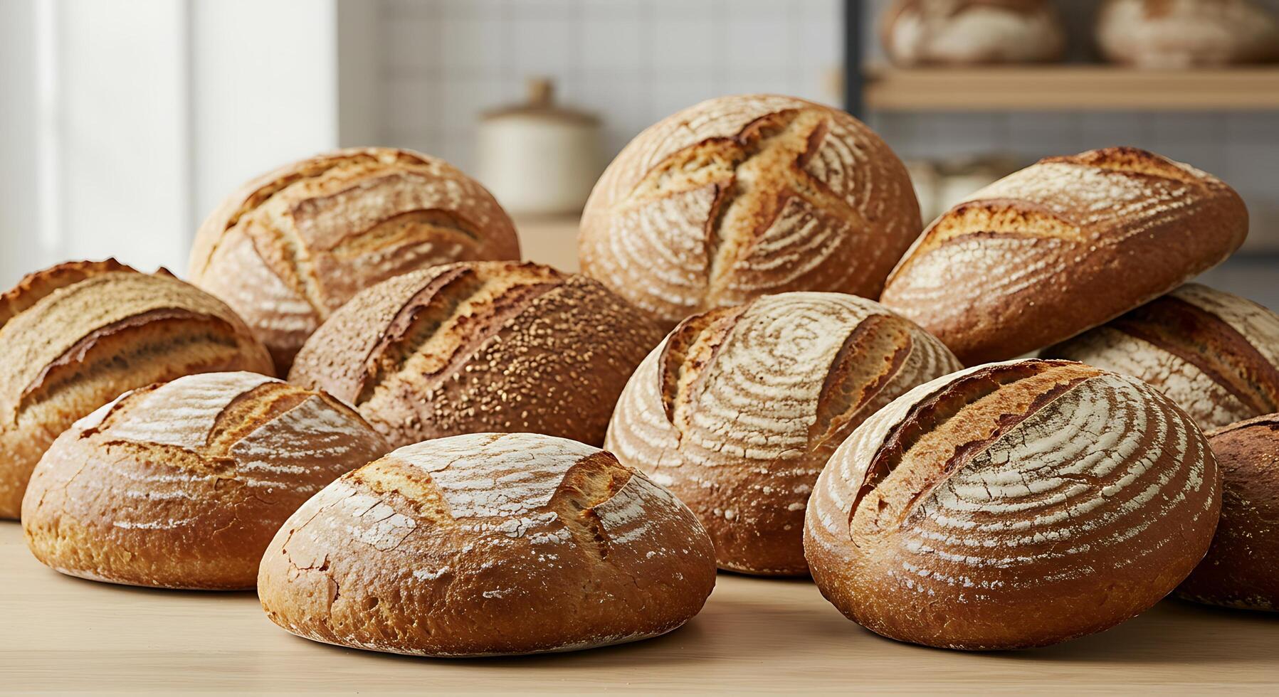 Bakery-Style Bread Presentation in Bright Natural Light, Ultra Sharp photo