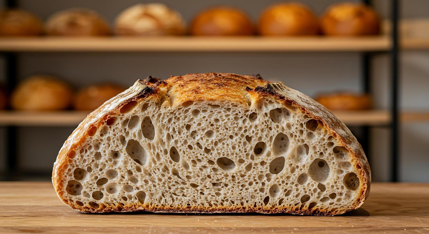 Artisan Breads Glowing in Warm, Natural Bakery Light photo