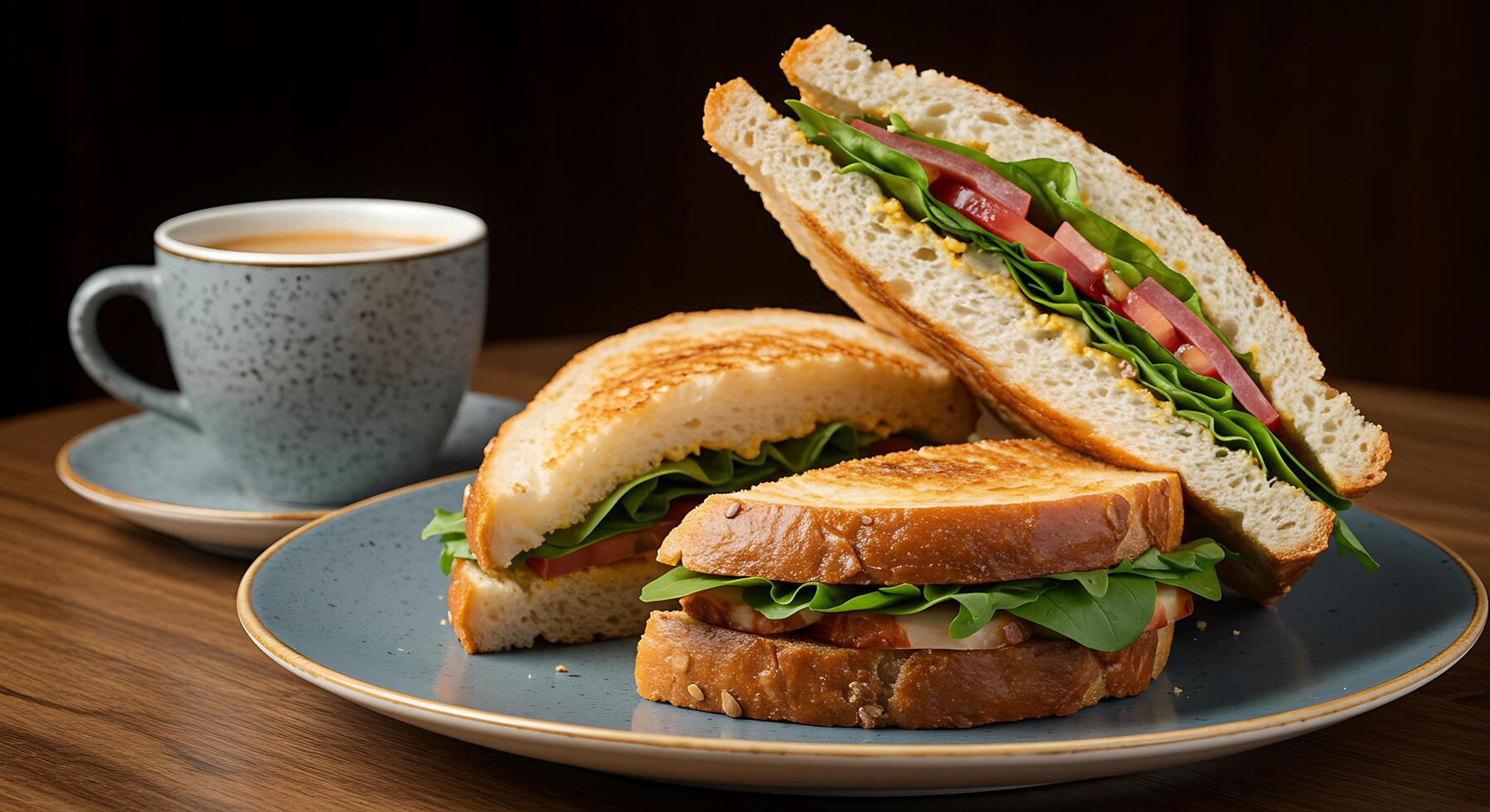 Sandwich in Photorealistic Detail with Elegant Presentation Touch photo