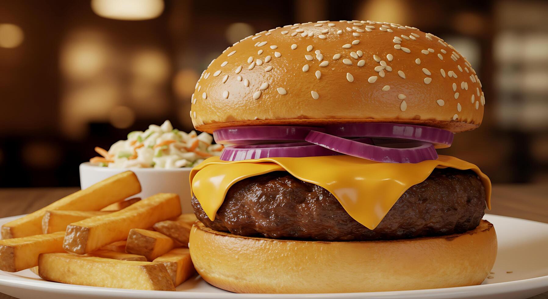 Elegant Burger Composition Perfect for High-End Restaurant Menu photo