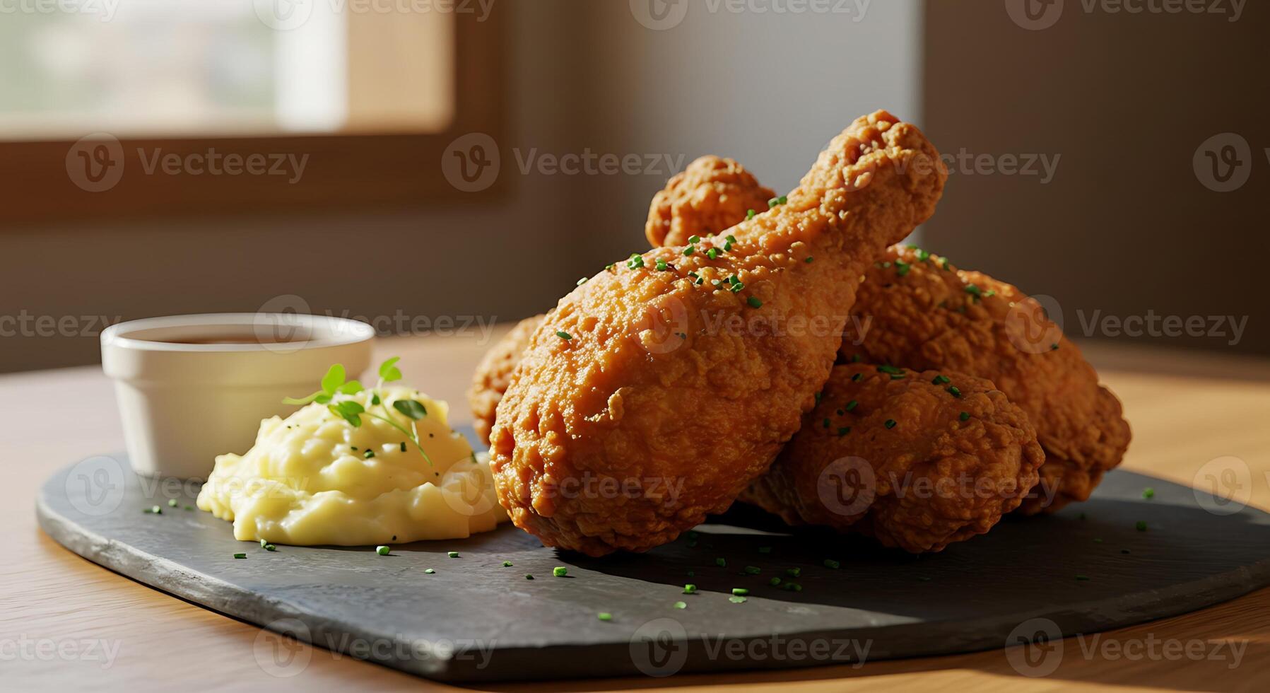 Restaurant-Style Fried Chicken with Soft Focus and High Detail photo