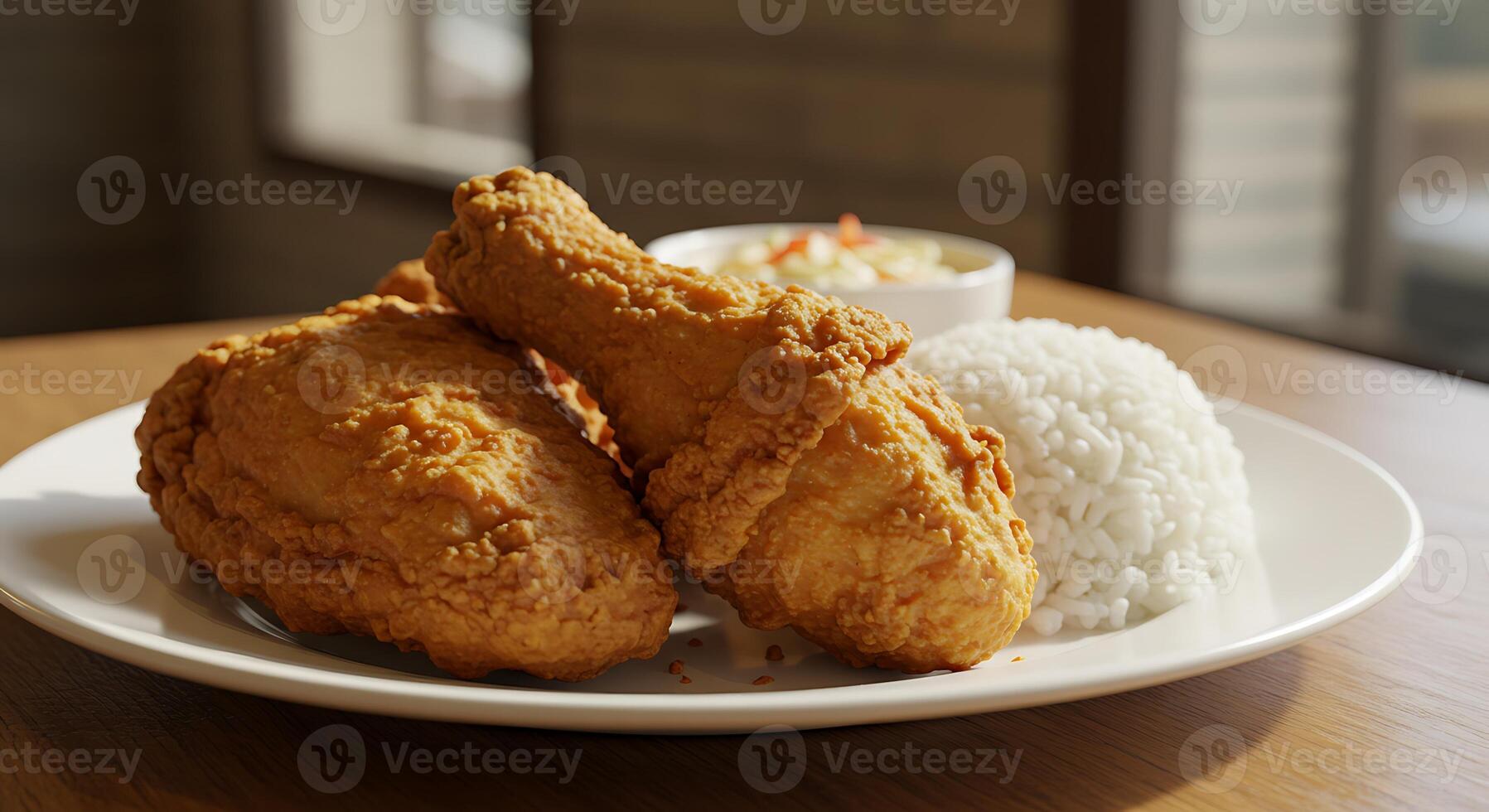 Richly Textured Fried Chicken in Natural Restaurant Ambiance photo