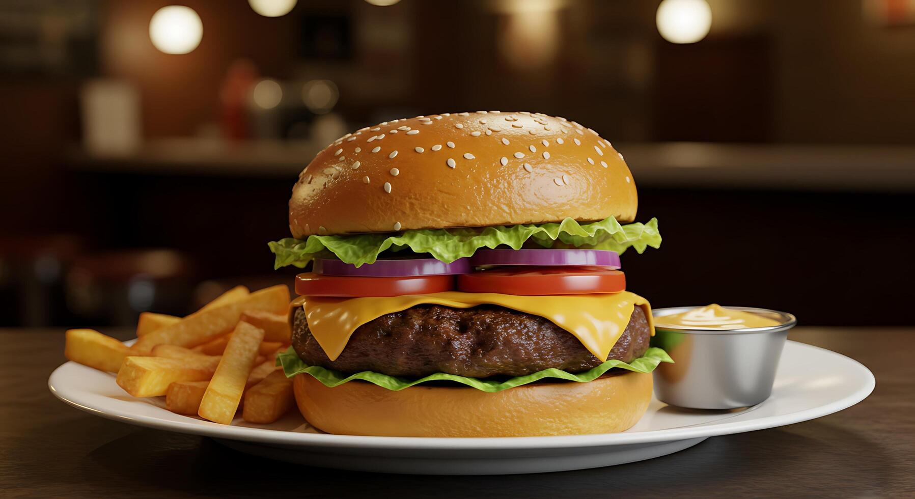 Hearty Beef Burger Captured with Rich Detail and Depth photo