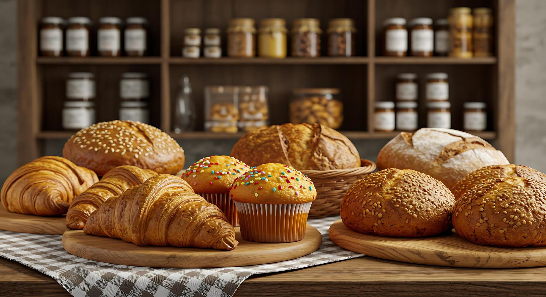 Golden Pastries Catching Natural Light in Quaint Bakery photo