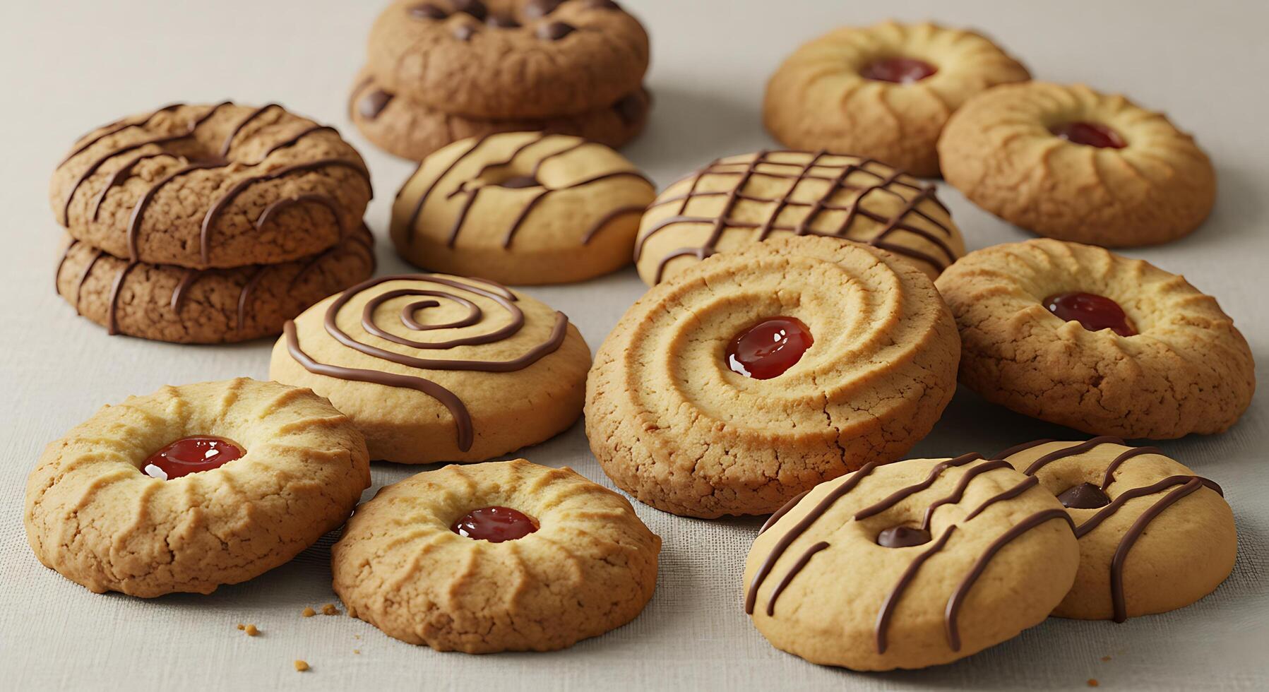 Mixed Homemade Cookies Displayed in Ultra Photorealistic Setting photo