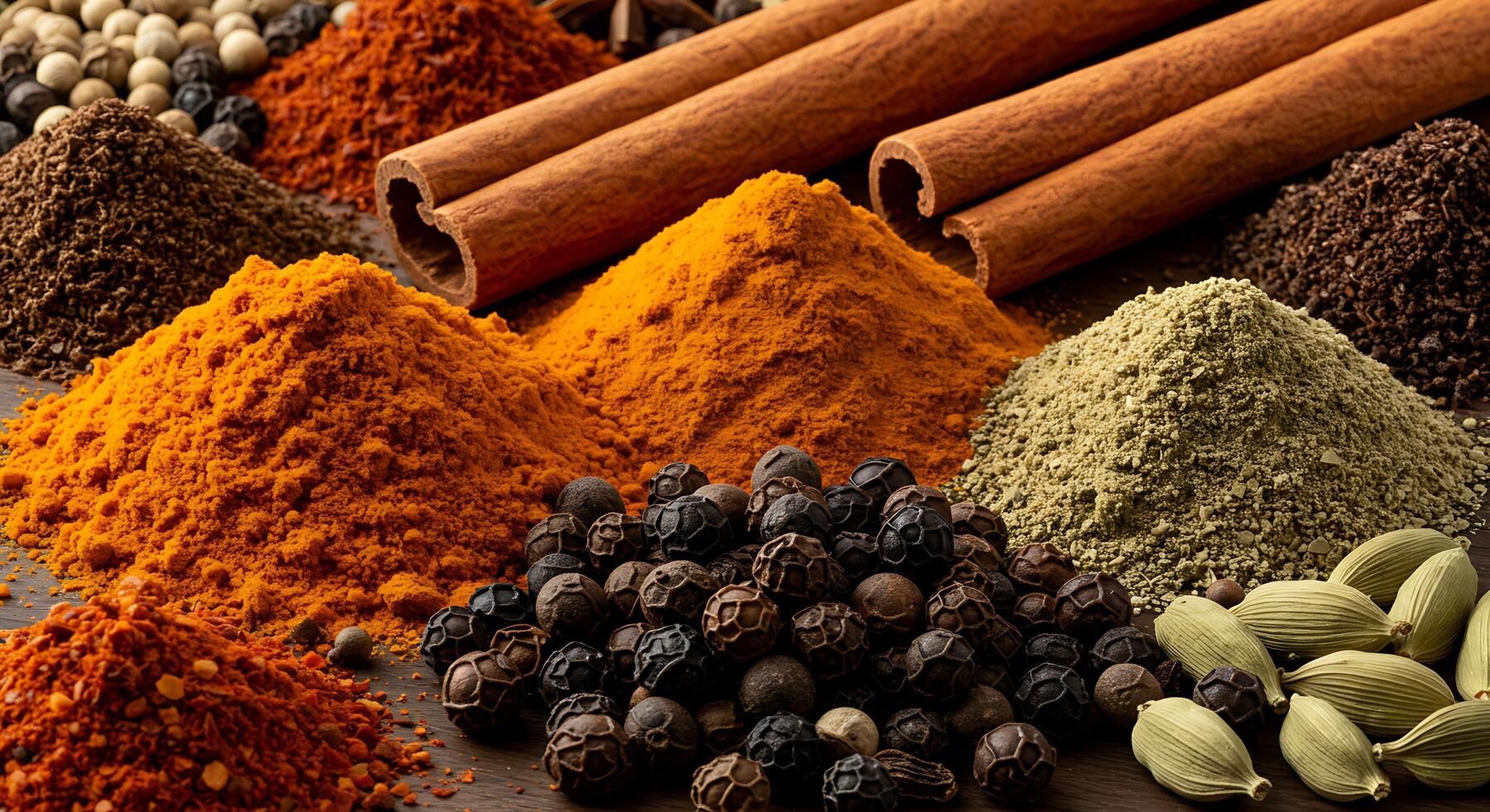 Photorealistic Display of Colorful Spices with Rich, Textured Details photo