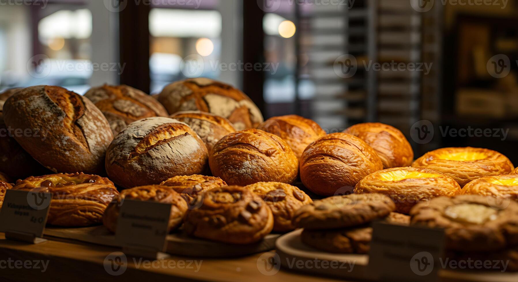 Sweet Pastries in Rustic Bakery with Natural Sunlight photo