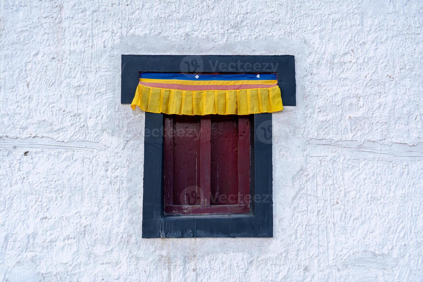 Leh, India - April 04, 2023. Close-up of a windwow at Namgyal Tsemo Monastery, a Buddhist monastery located on a hilltop overlooking Leh photo