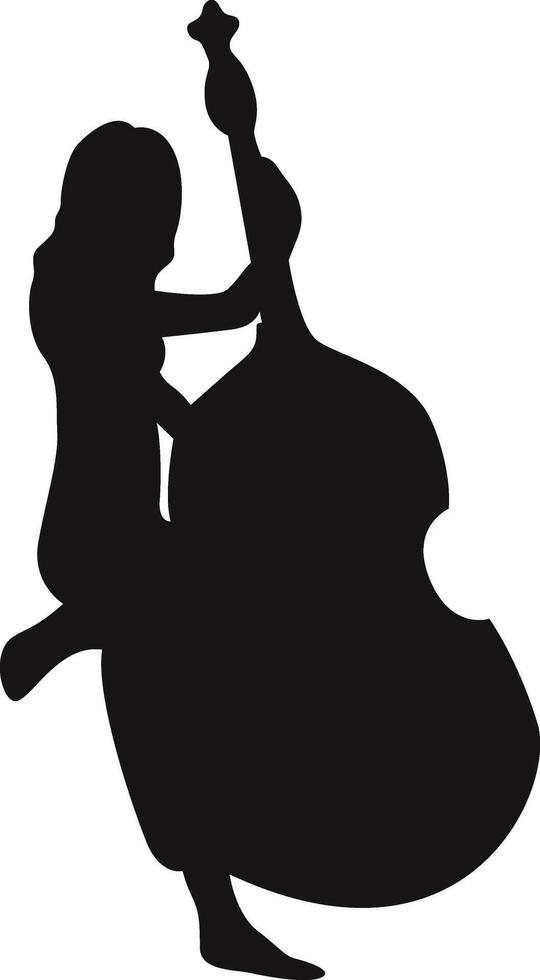 Woman Jazz Musician Playing Upright Bass. vector