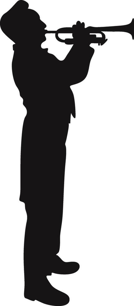 Silhouette of Man Jazz Musician Playing Trumpet on White Background. vector