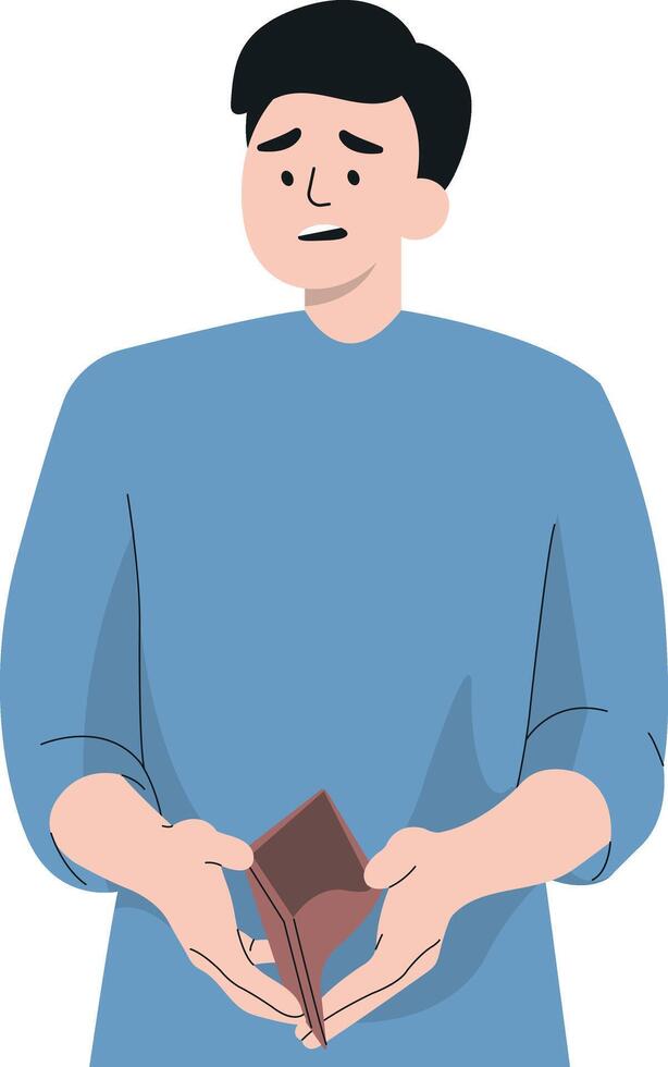 Male Carrying Empty Wallet on White Background. vector