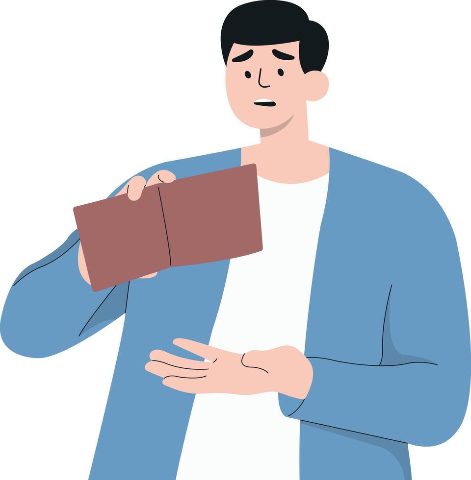 Male Carrying Empty Wallet Isolated on White Background. vector