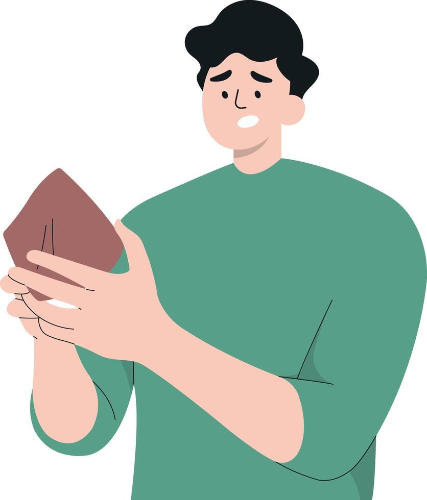 Male Carrying Empty Wallet in Cartoon Design vector