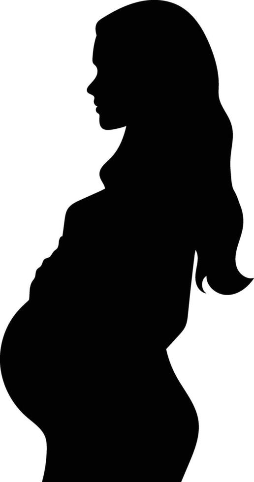 Silhouette of Pregnant Lady on White Background. vector