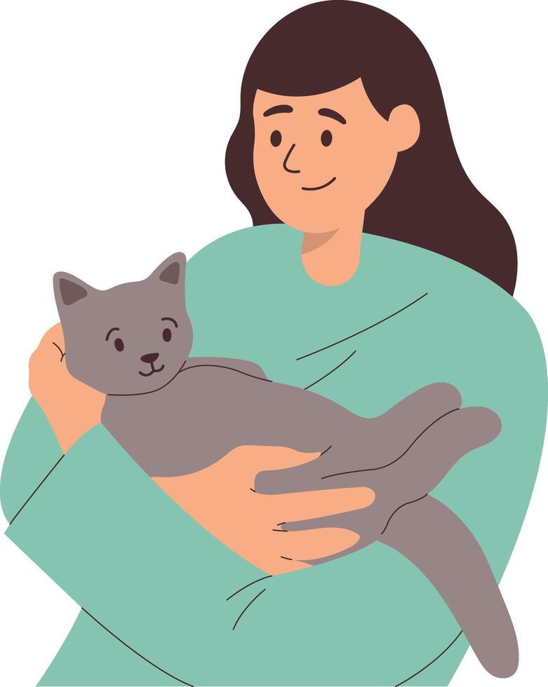 Illustration of Person with Pet Cat on White Background vector