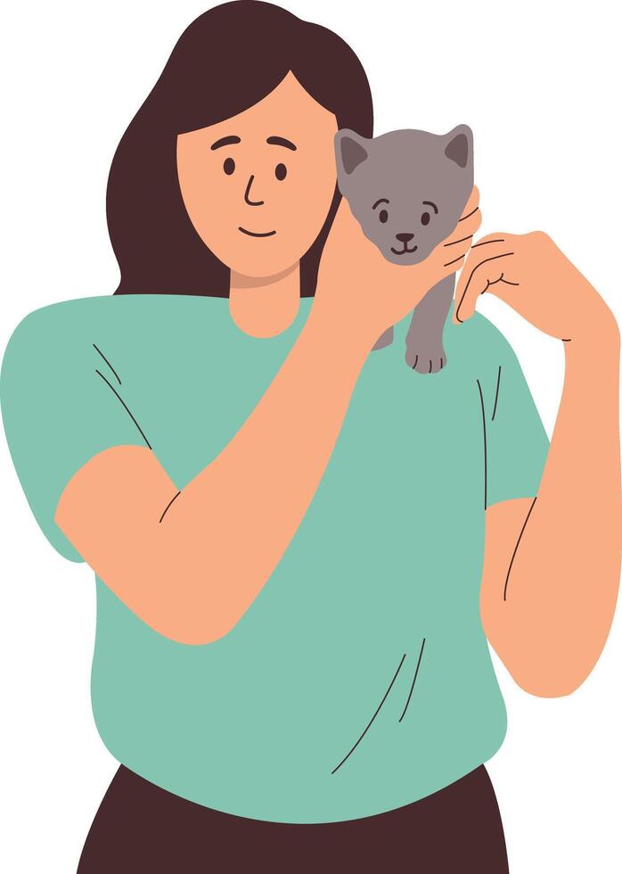 Illustration of Person with Pet Cat. vector