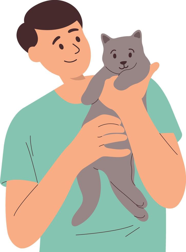 Illustration of Person with Pet Cat, Isoalted on White Background vector
