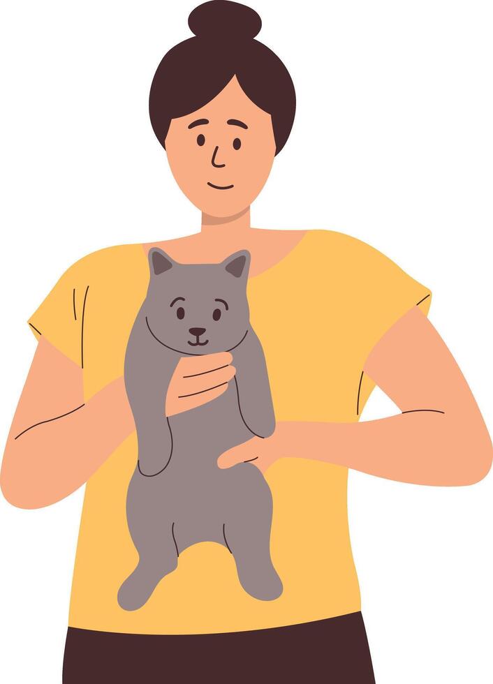 Illustration of Person and Pet Cat. vector