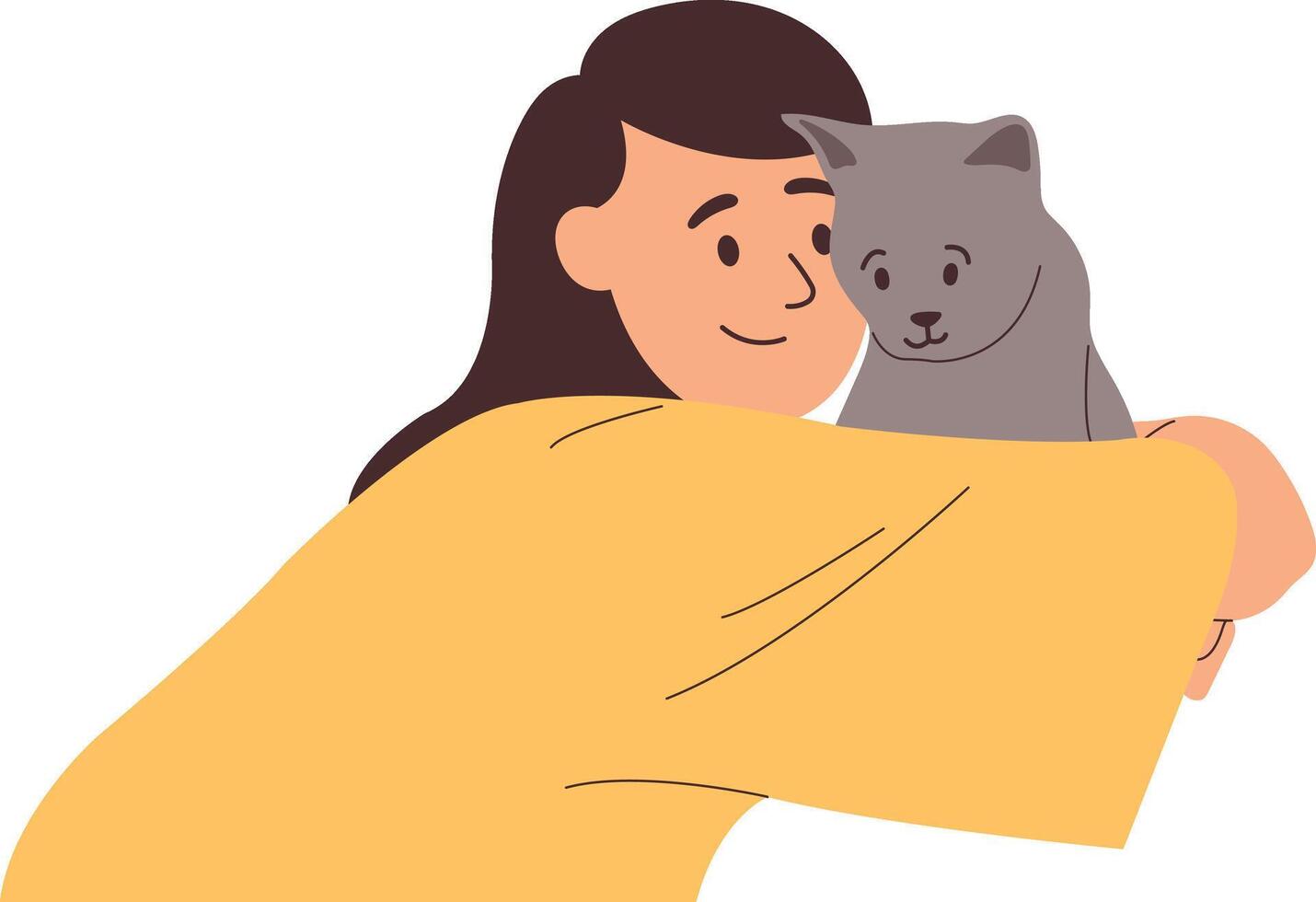 Illustration of Person and Pet Cat, Isolated on White Background vector