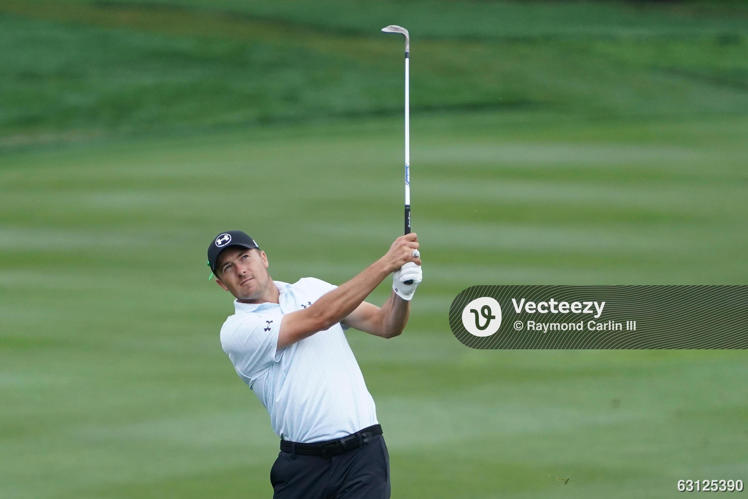Jordan Spieth plays a shot on the sixth hole during the second round of