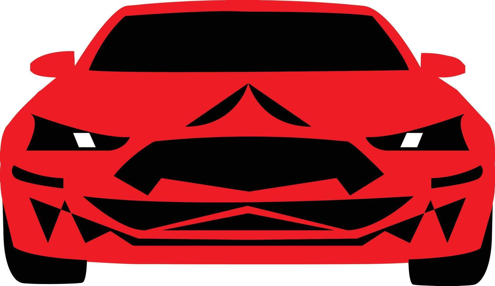 Bold red sports car illustration showcasing an aggressive front view with sharp black accents and sleek headlights for automotive style themes vector