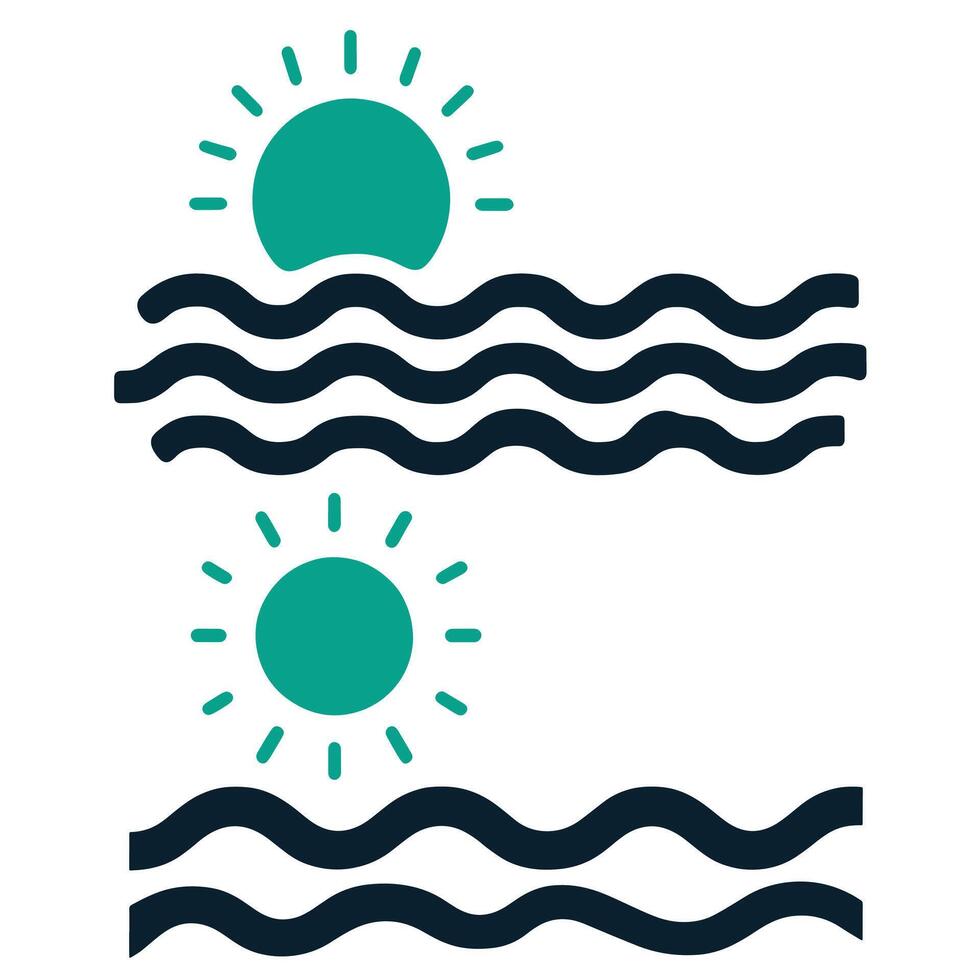 Simple illustration showing sun above wavy ocean lines ideal for beach travel summer vacation nature adventure outdoor exploration and serene landscape themed designs vector
