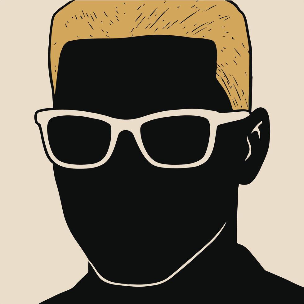 Stylized minimalist artwork of a faceless black figure with bright blond hair and white sunglasses on a beige background ideal for modern avatars branding and design elements vector