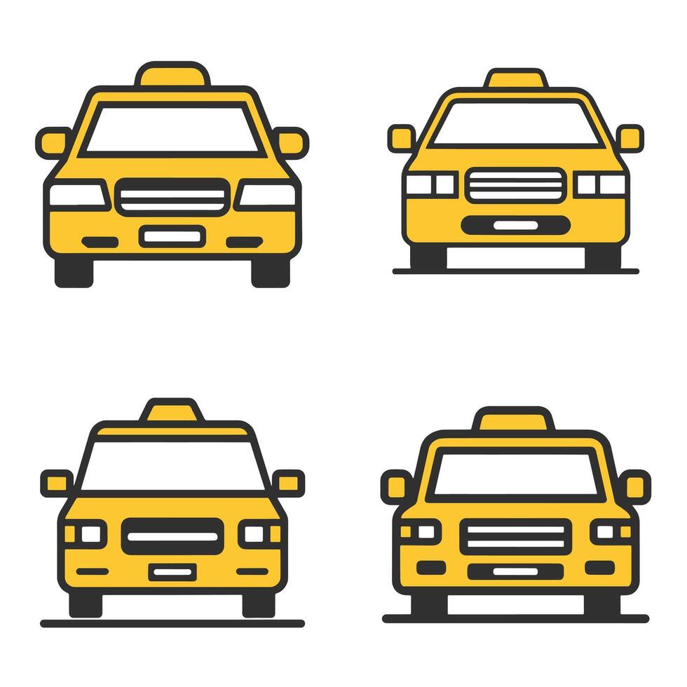 Simple yellow taxi cab front view illustration ideal for transportation city travel urban mobility taxi service commuting tourism and metropolitan themed designs with a clean minimal style vector