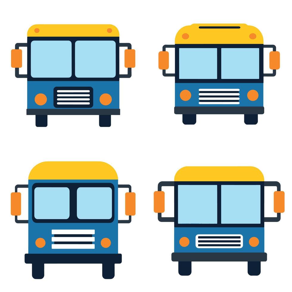 Simple colorful school bus front view illustration ideal for education transportation travel student commute safety school trips and childhood themed designs in a clean modern style vector