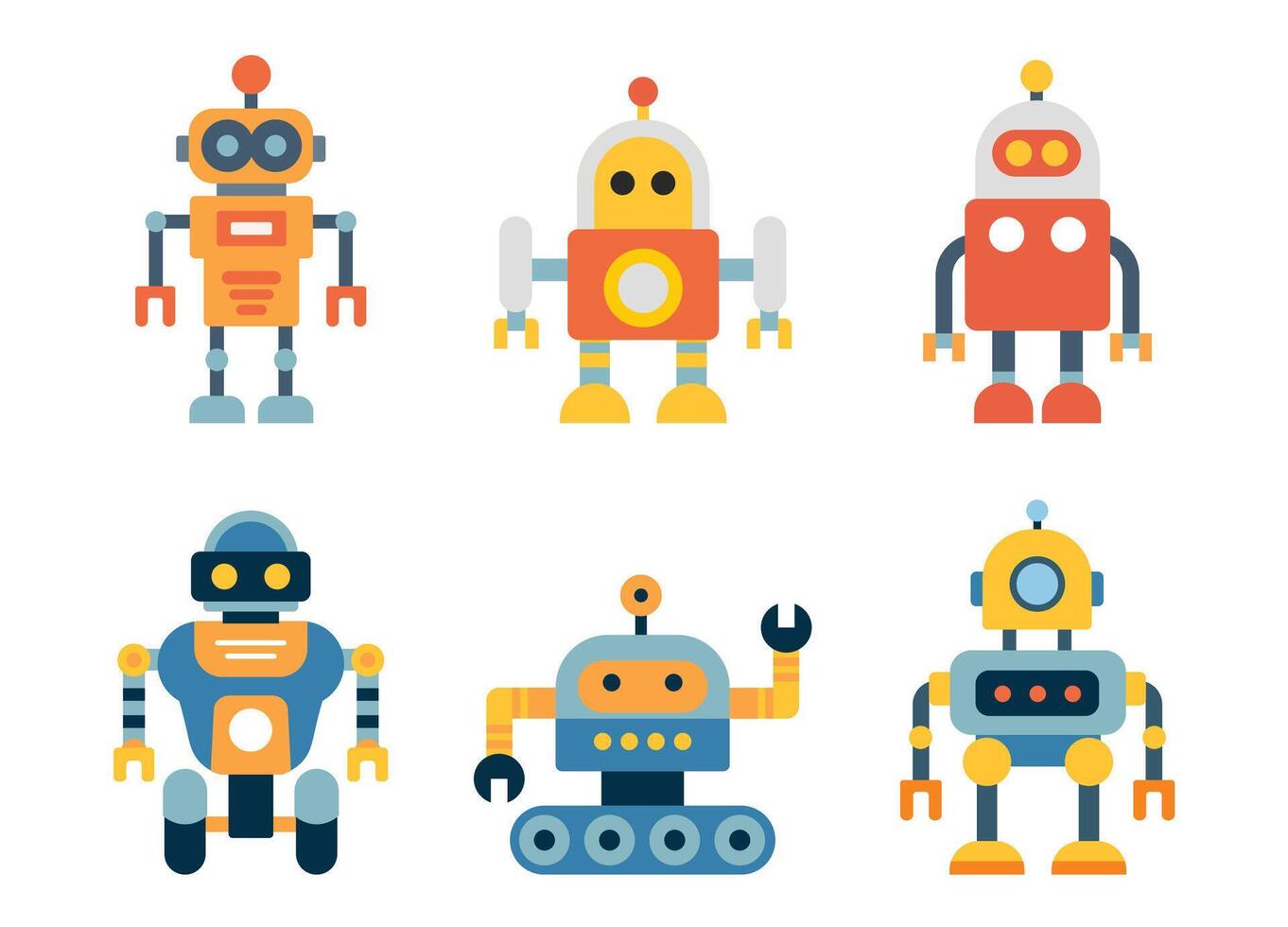 Cute Colorful Cartoon Robot Set, Flat Design vector