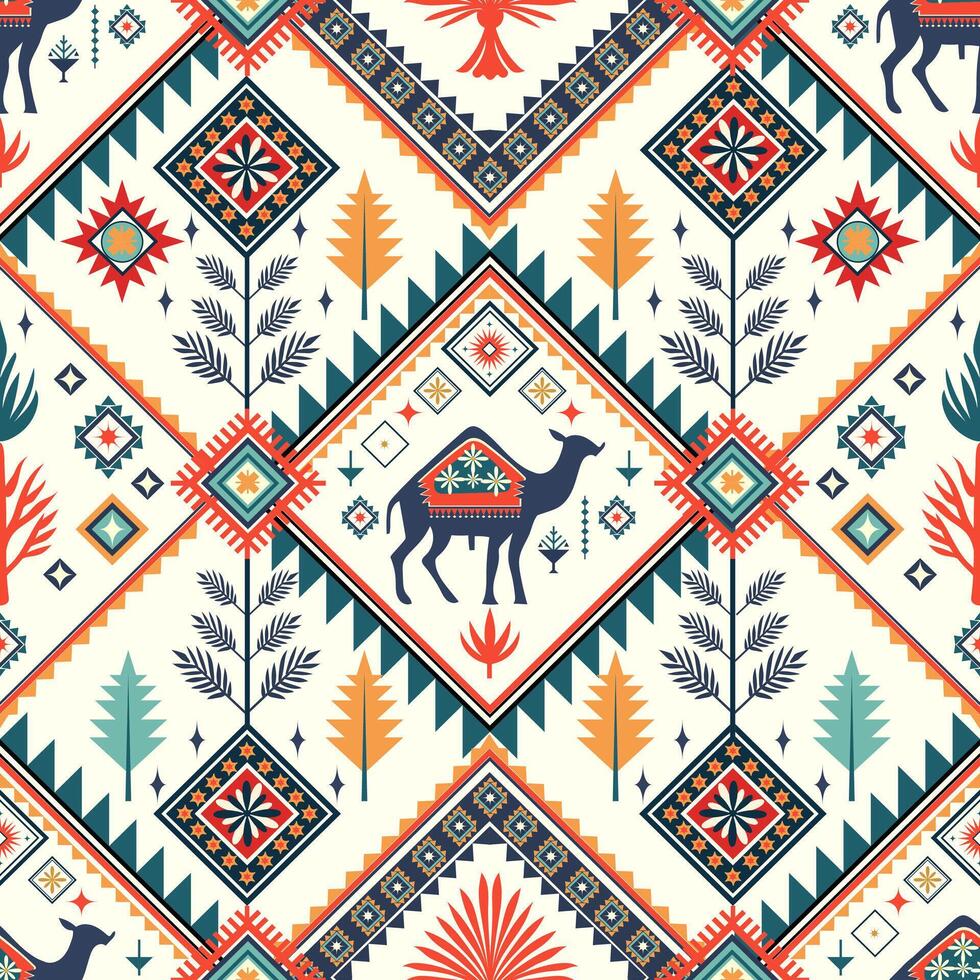 Ikat ethnic seamless pattern design. Aztec fabric carpet mandala ornaments textile decorations wallpaper. Tribal boho native ethnic turkey traditional embroidery background vector