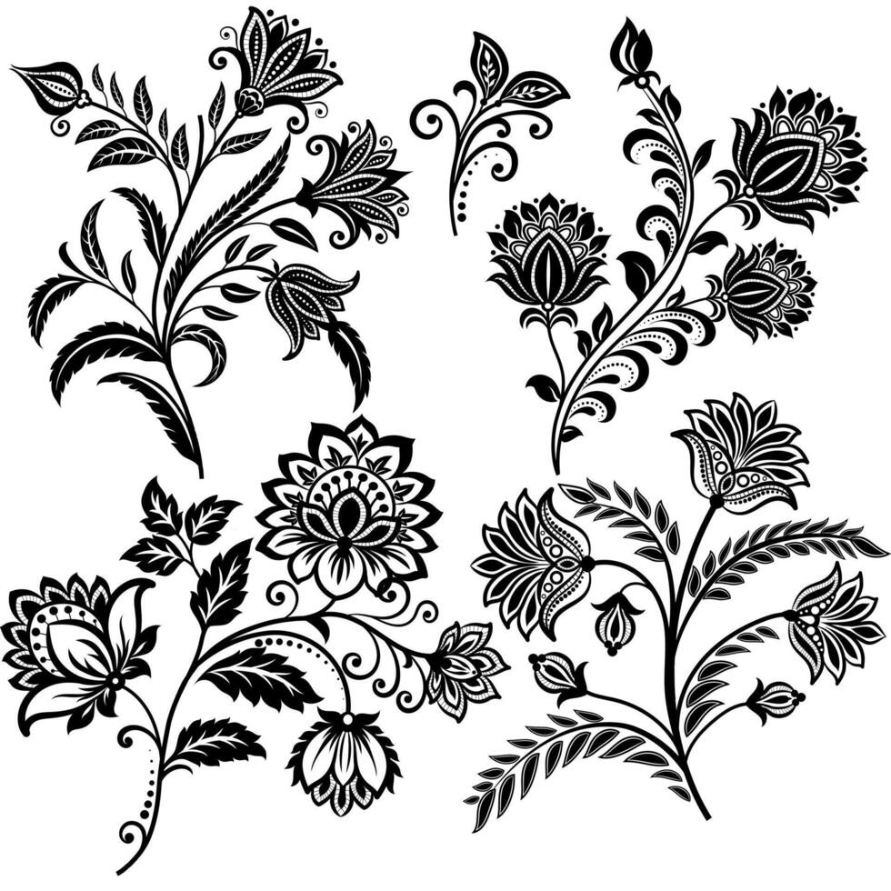 Set of flowers and Leaves Design Elements vector