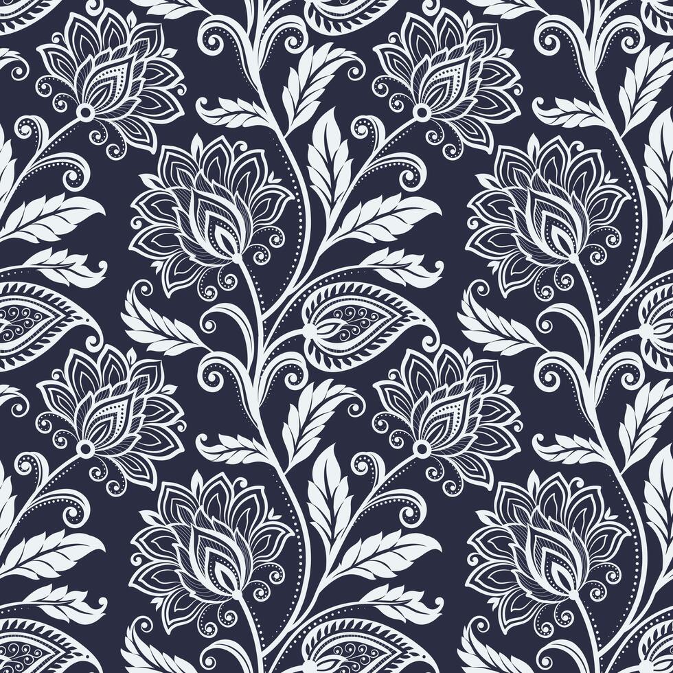 Trendy stylish Hand drawn floral pattern with paisley and indian flower motifs. damask modern style pattern , Design for fashion , fabric, textile, wallpaper , wrapping and all prints vector