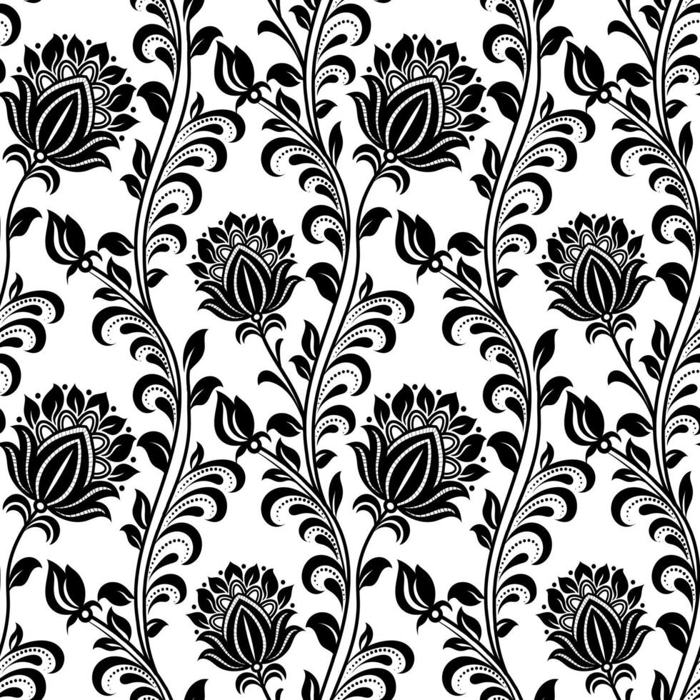 damask pattern with floral and ornamental elements on a white background. Damask seamless pattern. vector