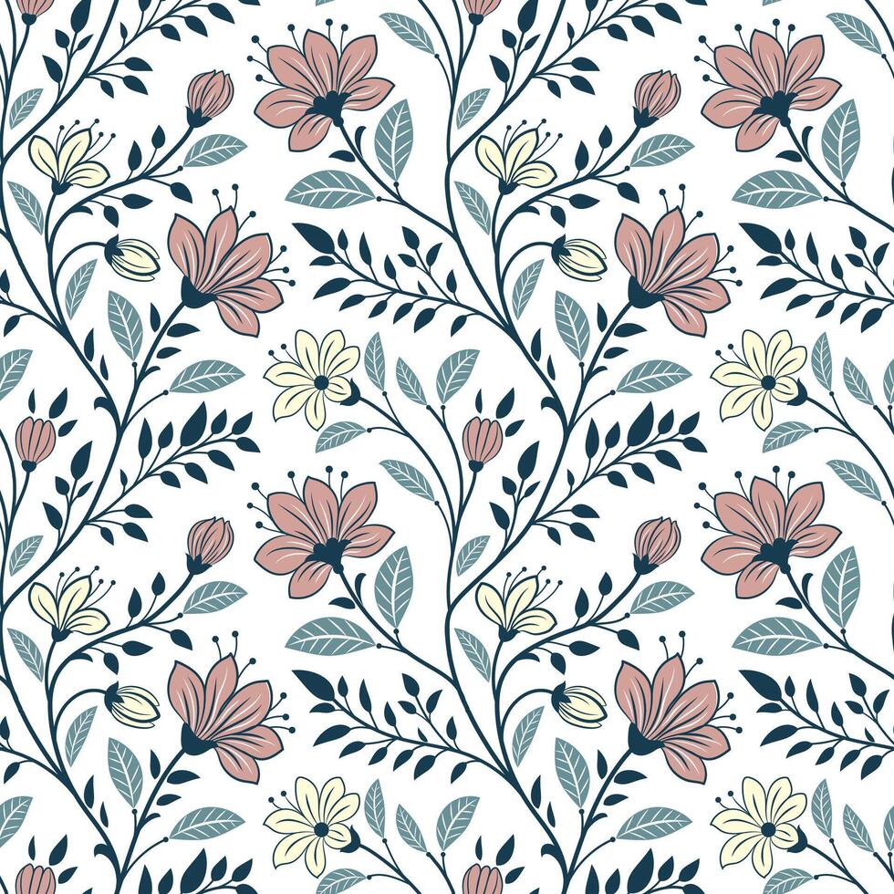 Seamless pattern with hand drawn flowers. vector