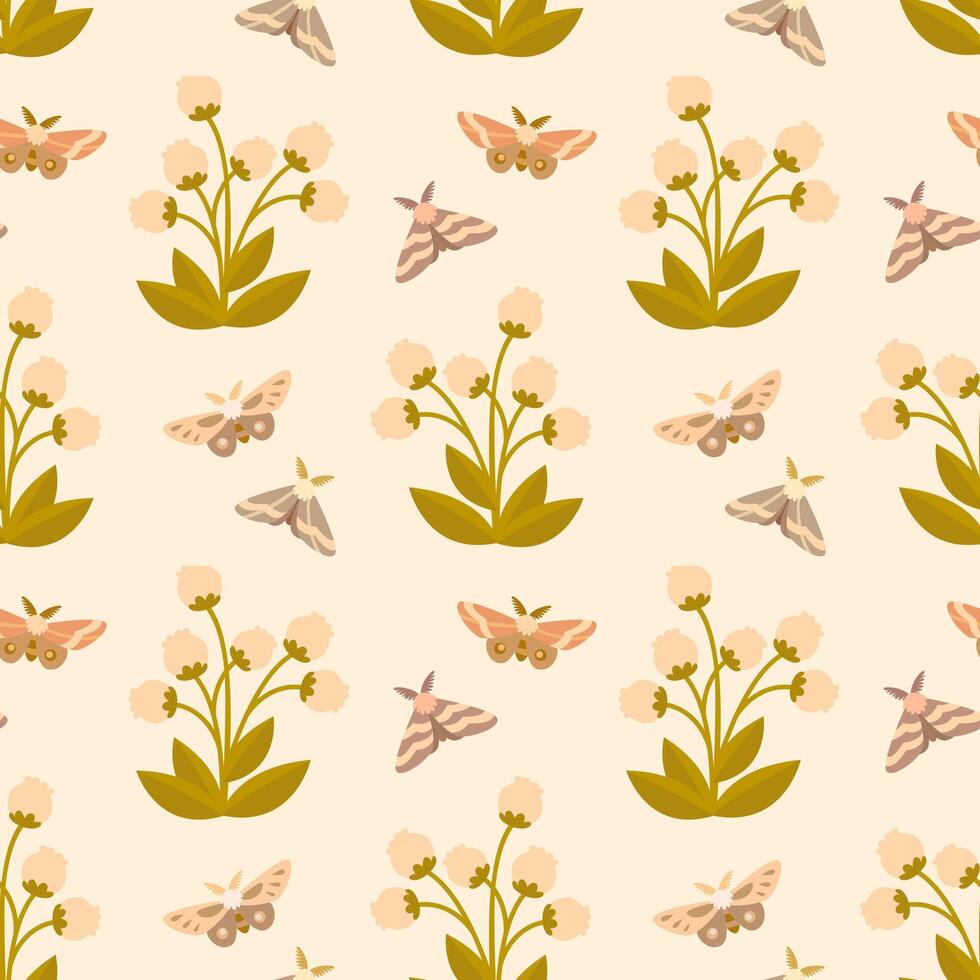 Seamless pattern with delicate flowers and butterflies in vintage style on a light background. Ideal for packaging, textiles, cards, invitations, cover vector