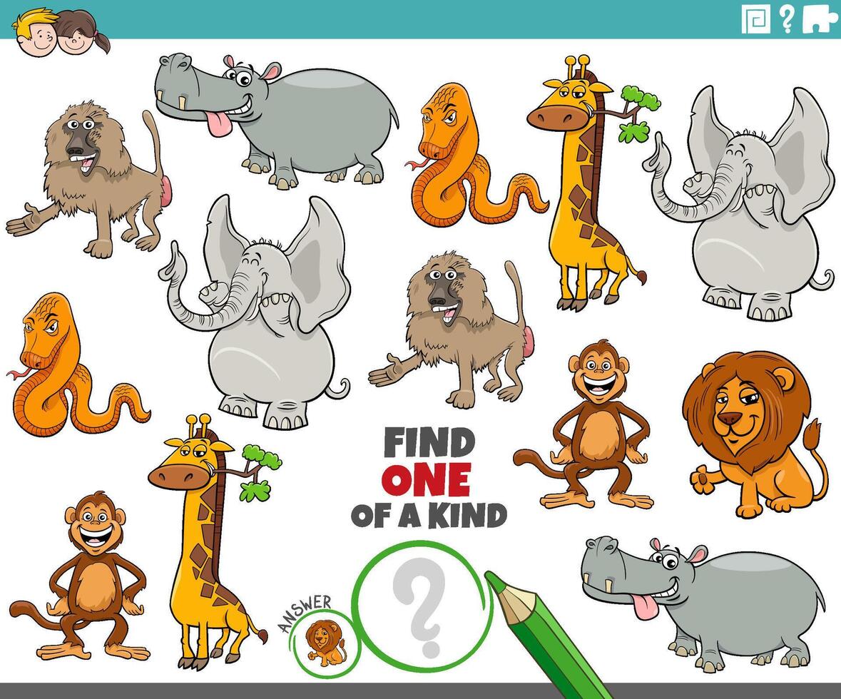one of a kind puzzle with cartoon wild animals vector