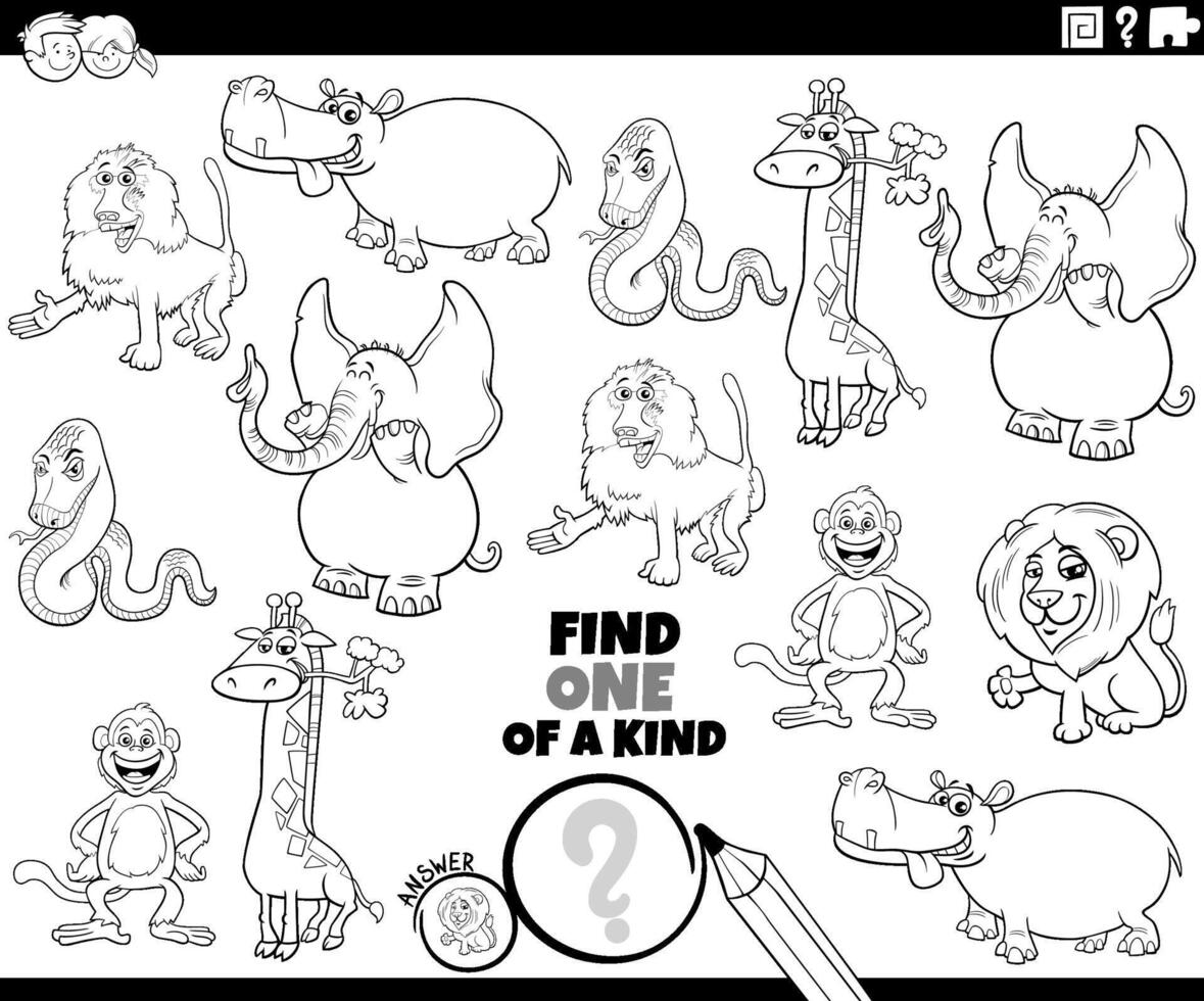 one of a kind puzzle with cartoon wild animals coloring page vector