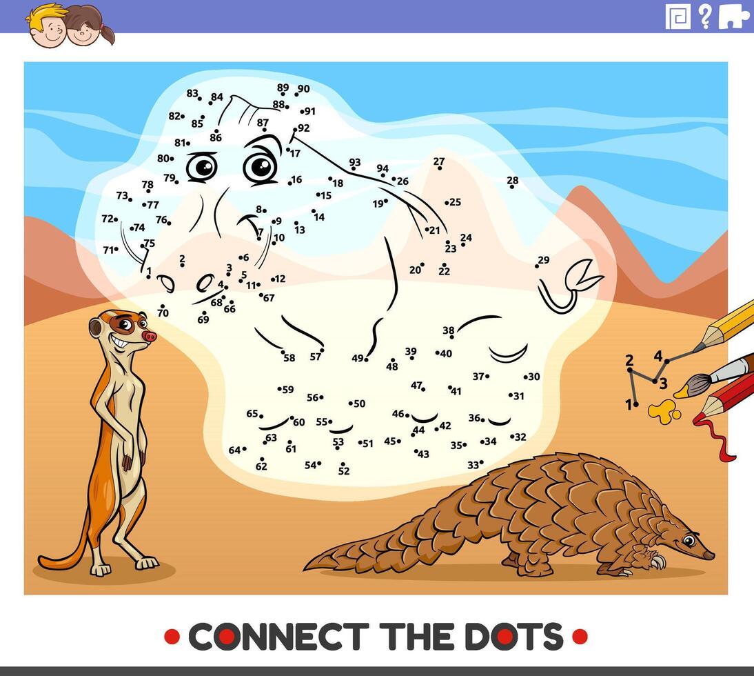 connect the dots activity with cartoon wild animal character vector