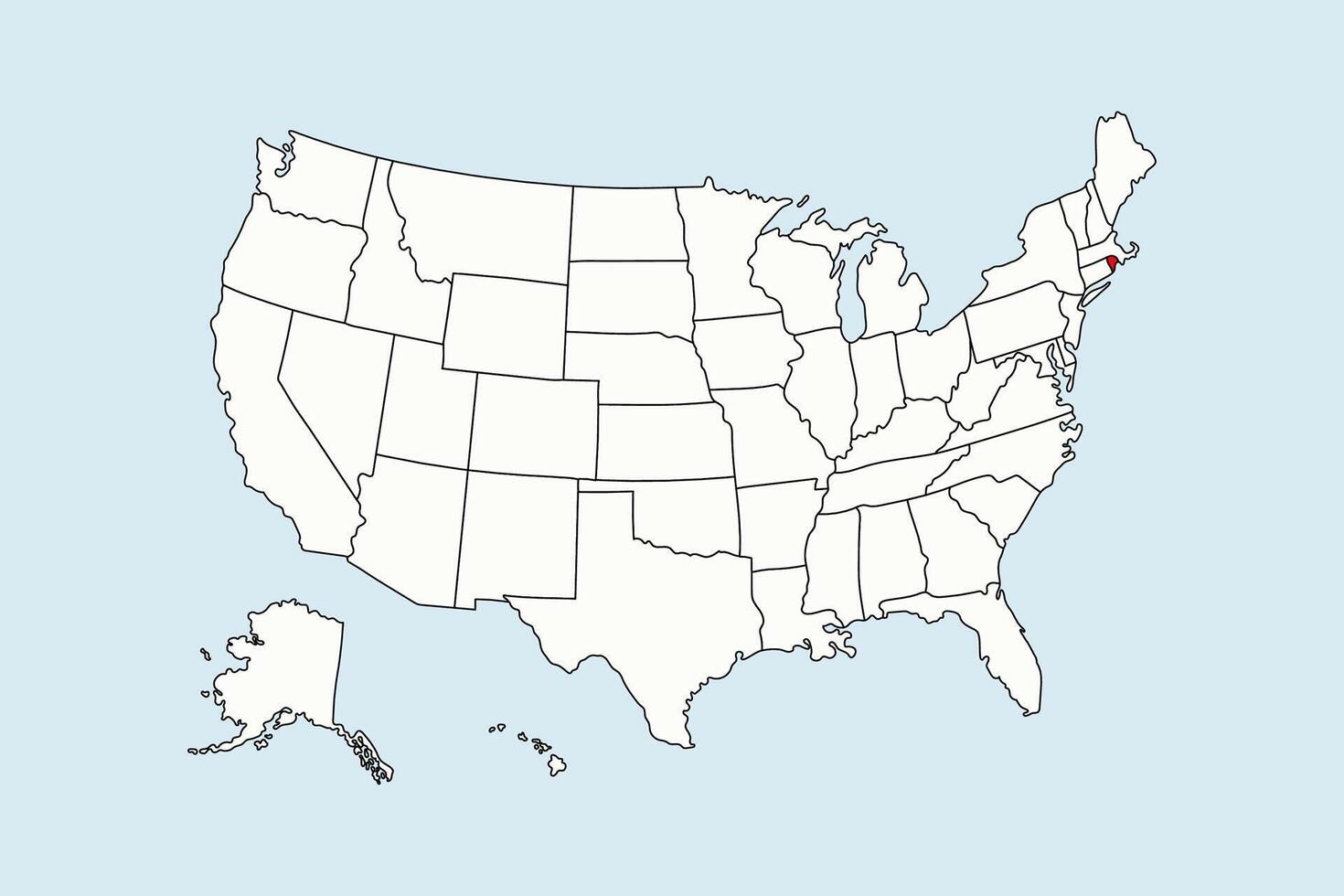 Rhode Island highlighted in USA map isolated on blue background vector