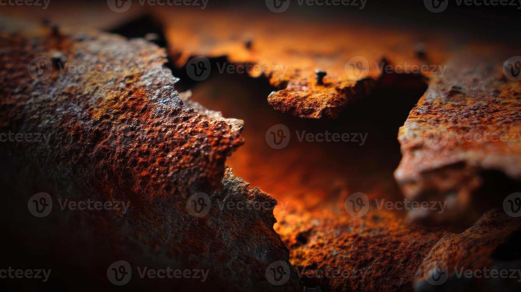 Macro shot reveals intricate details of rusted metal and textures under dramatic lighting photo