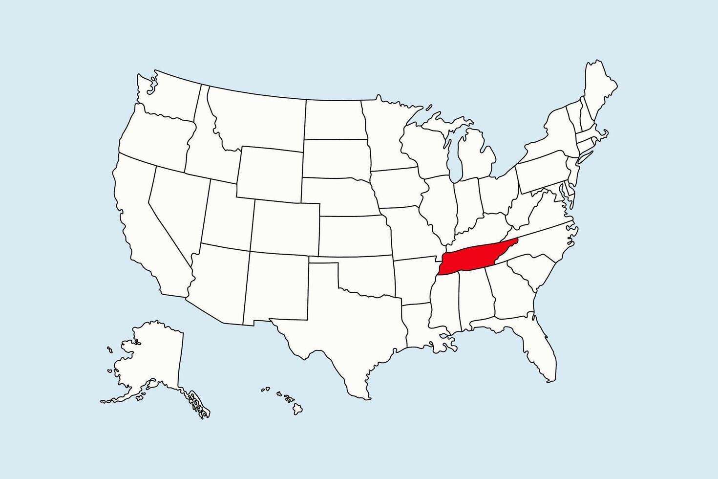 Tennessee highlighted in USA map isolated on blue background vector