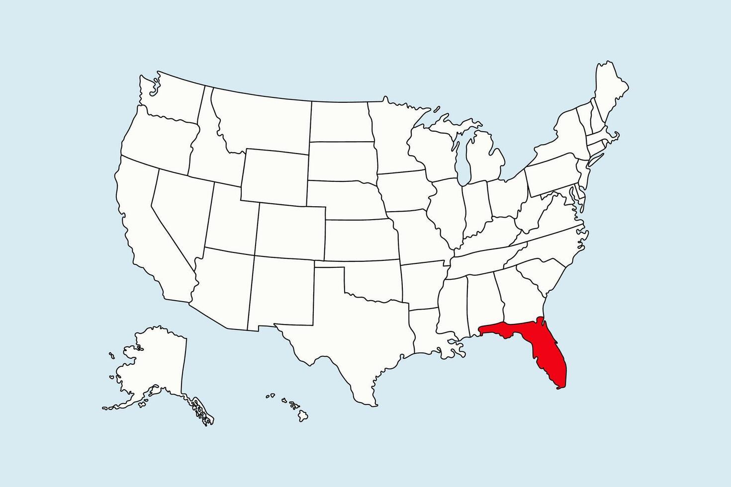 Florida highlighted in USA map isolated on blue background vector