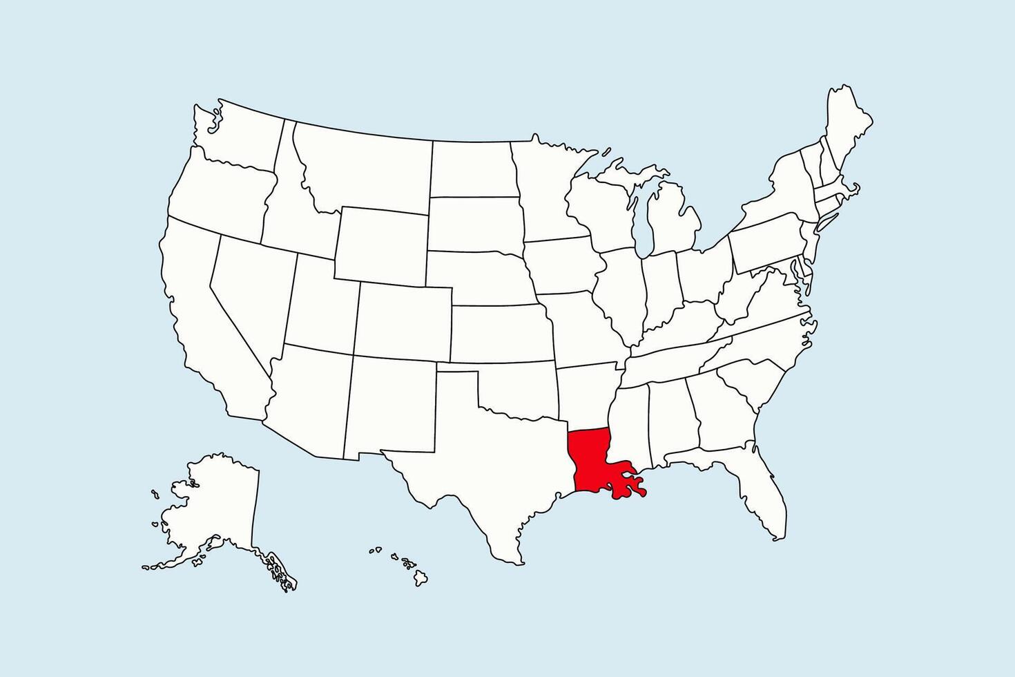 Louisiana highlighted in USA map isolated on blue background vector