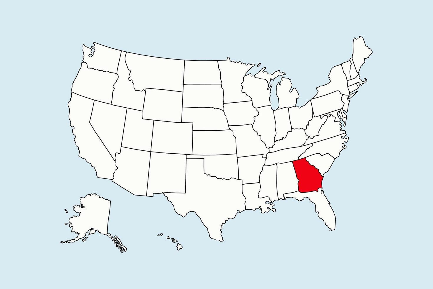 Georgia highlighted in USA map isolated on blue background vector