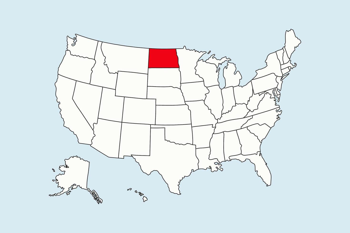 North Dakota highlighted in USA map isolated on blue background vector