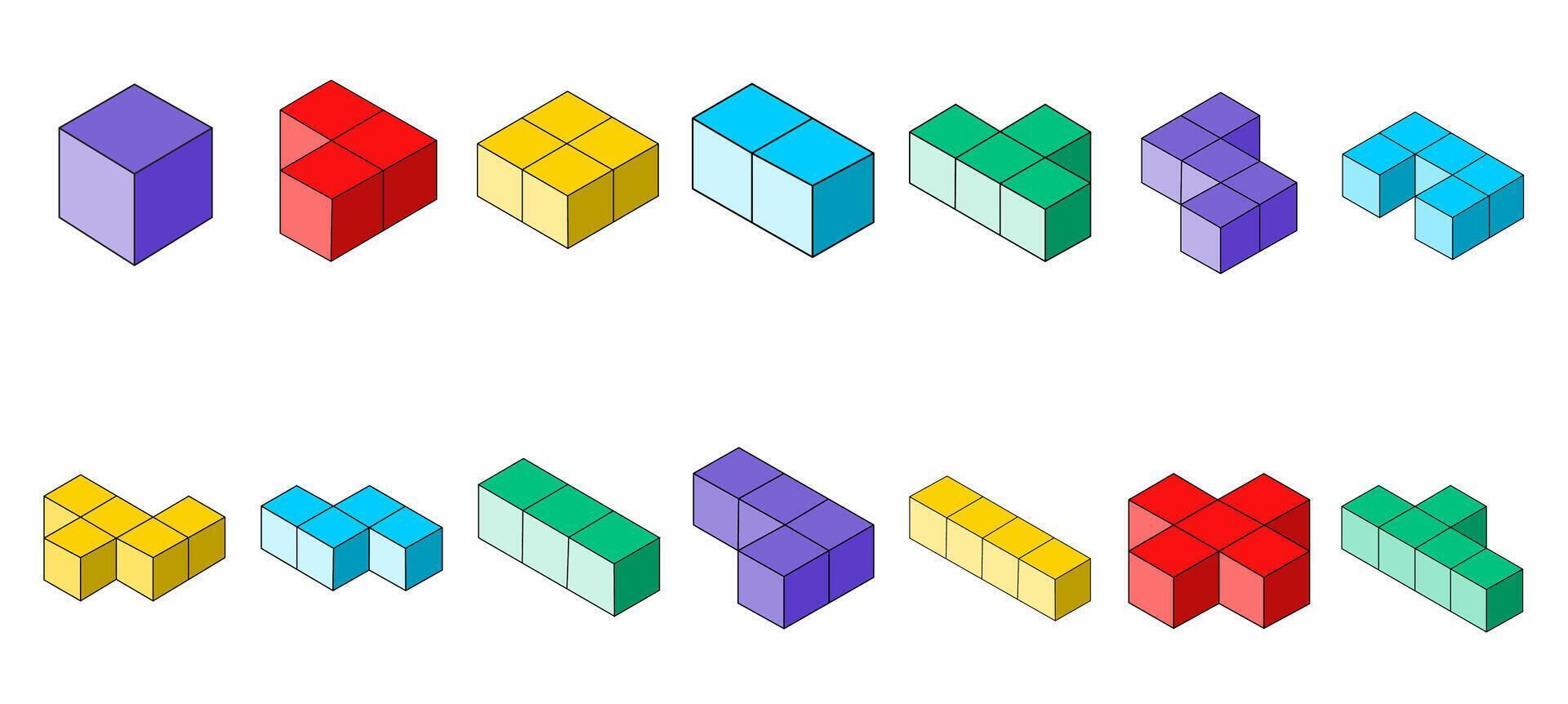 Colorful isometric tetris shape isolated on white background vector