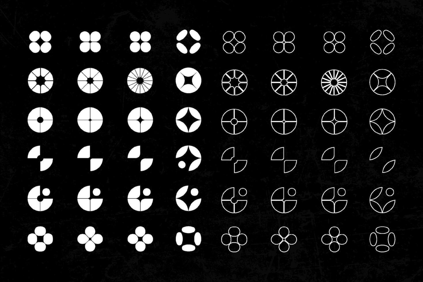 A set of different shapes and symbols on a black background vector