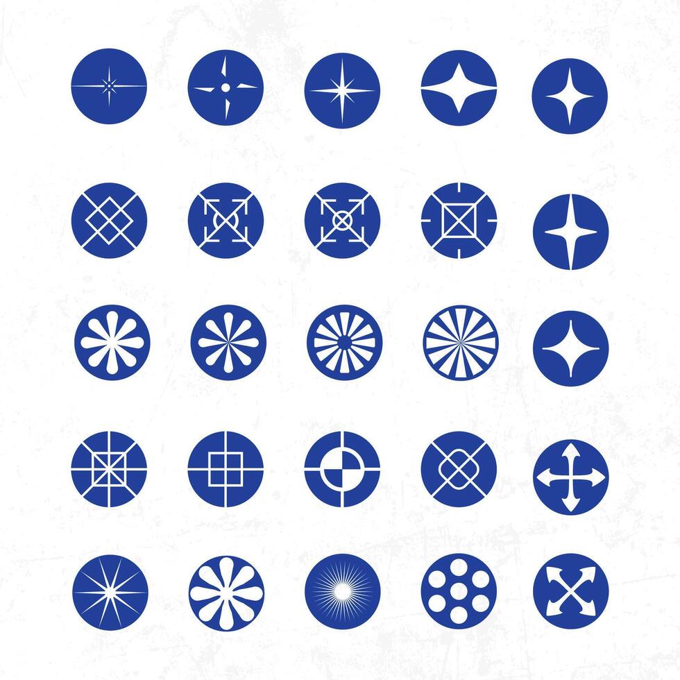 A set of blue circles with various shapes vector